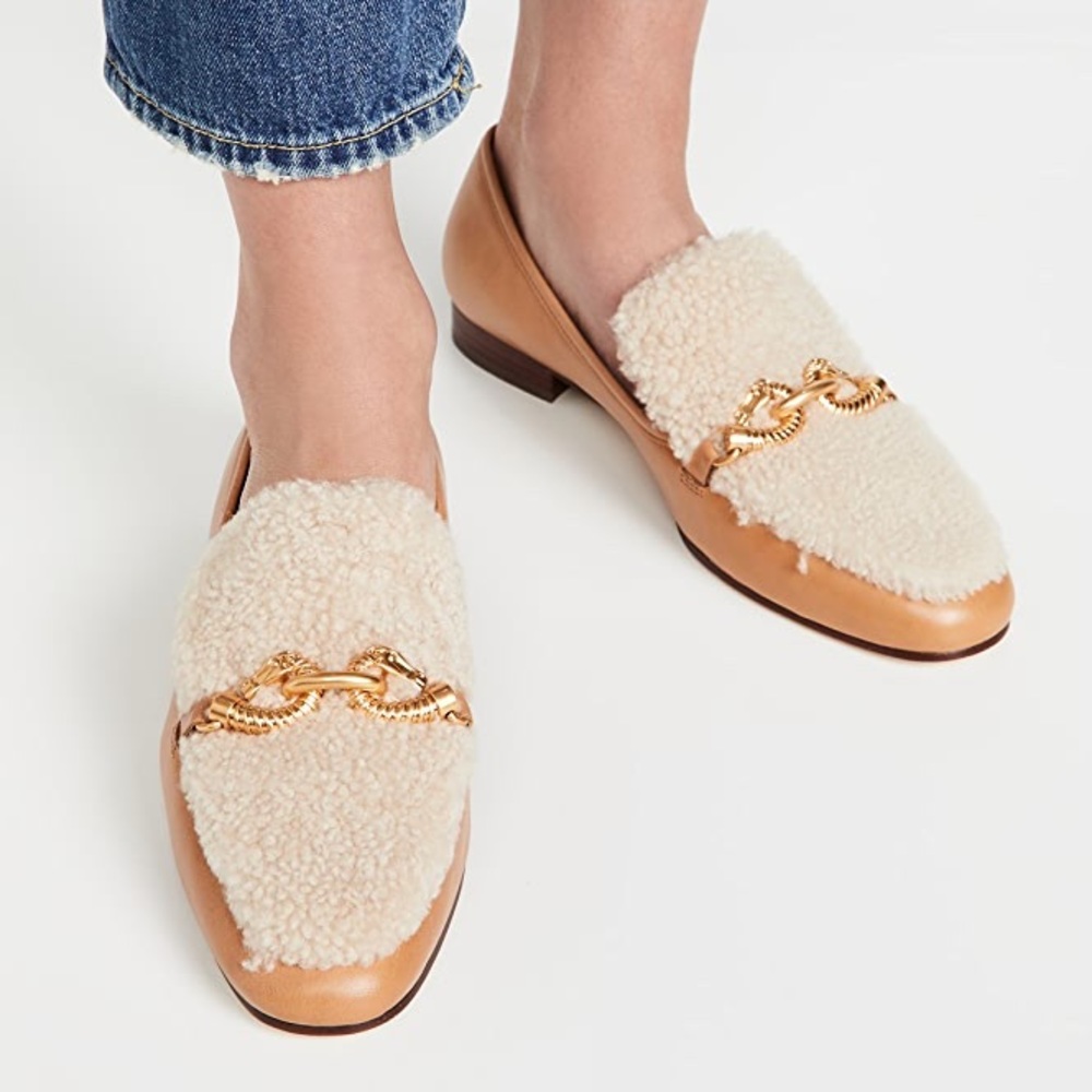 NWT Tory Burch Jessa Shearling Loafers inCaramel Corn / Buttermilk